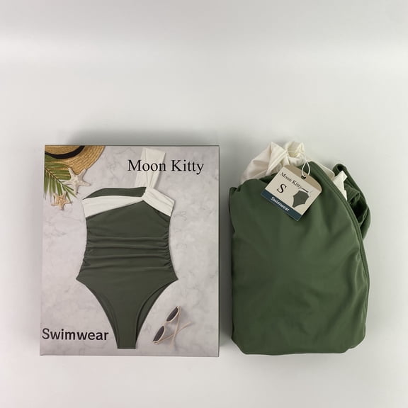Moon Kitty Swimwear,One Shoulder One Piece Swimwear for Women Tummy Control Bathing Suits Modest Full Coverage Keyhole Swimwear - S