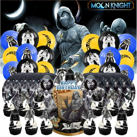 Moon Knight Party Supplies Decor Backdrop Cake Topper Plates Balloons Banner Decorations Tableware
