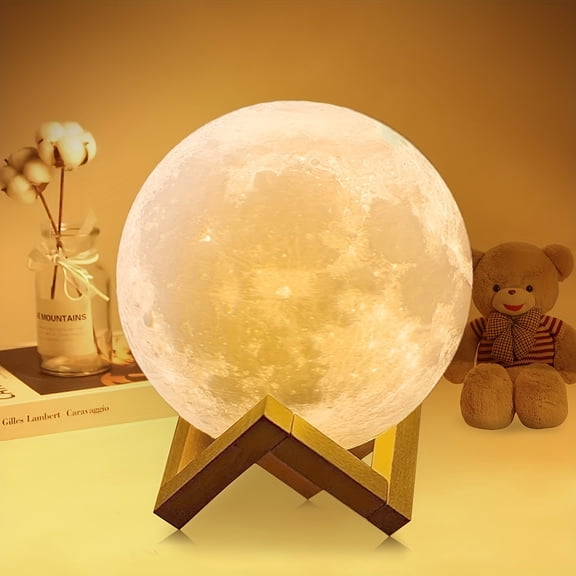 Moon Lamp 128 Colors Moon Night Light LED 3D Printed Moon Lamp 5.9 Inch Table Lamp with Stand And Remote Control USB PlugChristmas