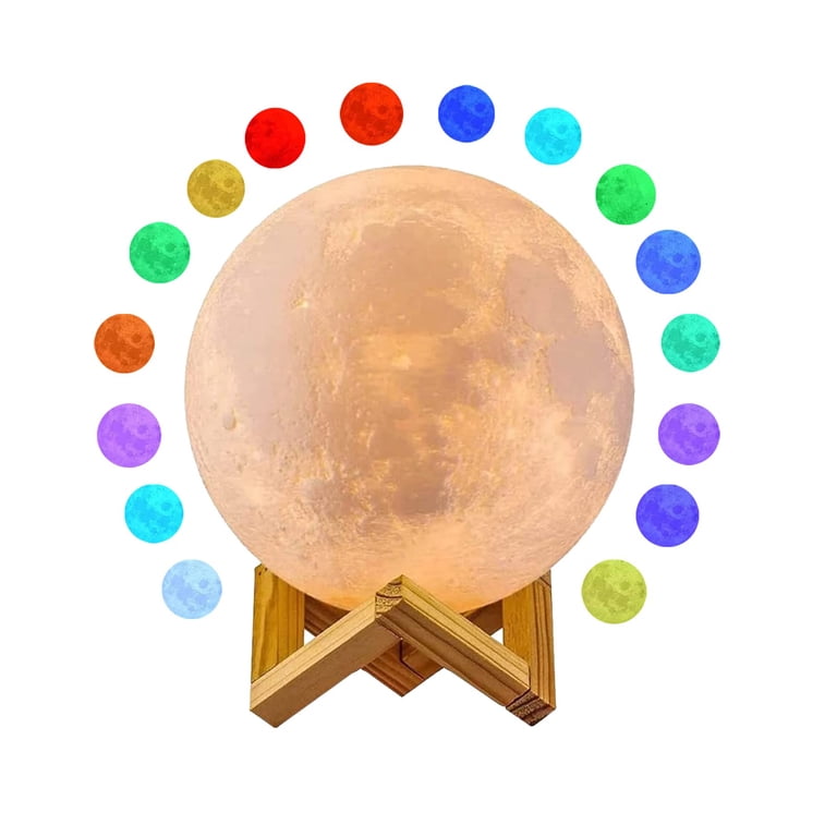 LOGROTATE Moon Lamp - 4.8 Inch 3D Printed, 16 Color Changing, With Stand, Remote & Touch Control, USB Rechargeable