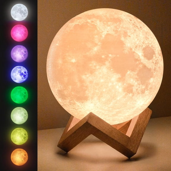 Moon Lamp - 3D Moon Night Light for Kids Bedroom - Globe Nightlight with Multi Color LED, Touch/Remote Control - Birthday Gift for Any Year Old Girls & Boys - Space Decor (4.7 inch)