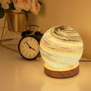 Moon Lamp, 4.7 inches LED Galaxy Saturn Night Light with Wood Stand 3 Colors Dimmable 3D Kids Glass Planet Lamp for Bedroom Home Decor Birthday