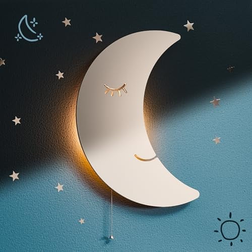Moon Lamp for Baby Nursery - Floating Moon Wall Lamp for Nursery | Cute Floating Moon Lamp for Kids Bedroom | Battery-Operated Hanging Night Lights | Cordless Moon Lights for Bedroom
