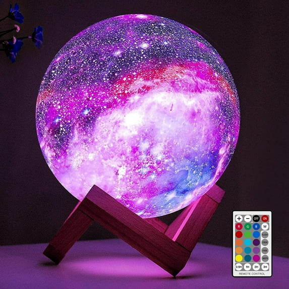 Moon Lamp Galaxy 5.9 inch 16 Colors LED 3D Light, Remote & Touch Control Night Light Chrisas Gifts for Girls Boys Kids Women Birthday（Wooden Base）