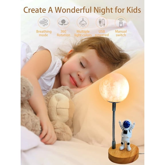 Moon Lamp for Kids,Space Buddy Lights with 7 Color Astronaut Night Light,USB Powered and Button Control 3D Moon Table Lamp,Perfect for Bedroom,Nursery and Space-Themed Parties (Moon)