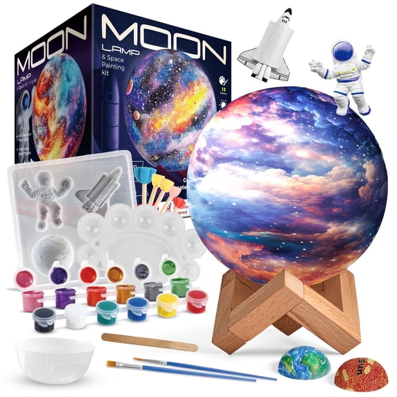 Piano Potato Paint Your Own Moon Lamp Kit for Kids, 2-in-1 Space Craft & STEM Learning Set with LED Lights, DIY Moon Lamp & Space Themed Plaster Painting,Gift for Boys & Girls Ages 6-12