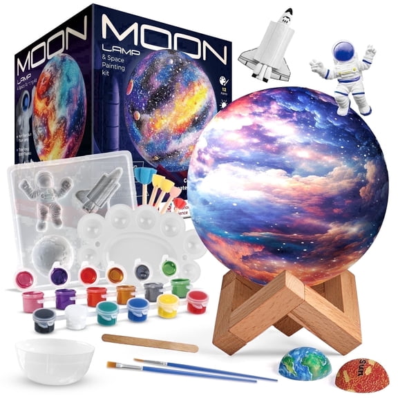 Piano Potato Paint Your Own Moon Lamp Kit, 3D Printed 2-in-1 Space Plaster Craft Arts and Crafts for Kids Ages 6-12, DIY LED Galaxy Night Light Activity with Button Batteries, Birthday Gifts for Boys