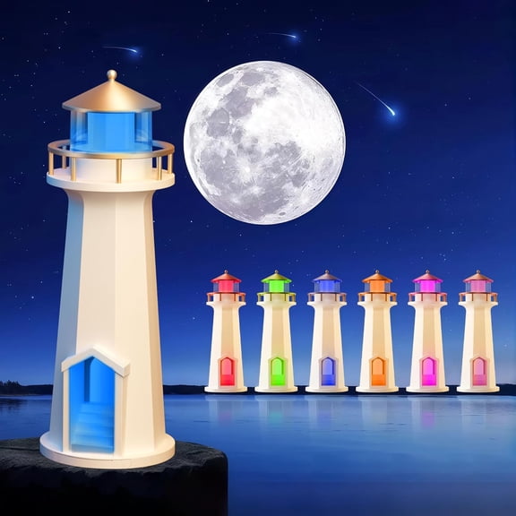 Moon Lamp Mood Lighting, RGB 7 Color Changing Lighthouse Lamp, Rechargeable LED Night Light for Kids, Dimmable Bedside Table lamp for Bedroom Living Room, Christmas Birthday Gifts for Kids Adult