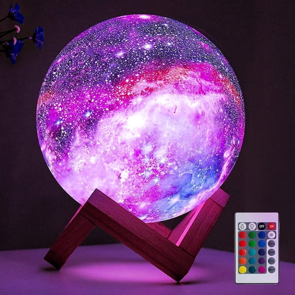Moon Lamp Night Light Galaxy Lamp 16 Colors 3D Star Moon Lamp with Wooden Stand, Remote Control USB Plug-in Perfect Birthday Gift for Lovers Men And Women