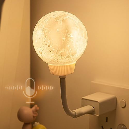 Moon Lamp, Voice Controlled Moon Night Light, USB-Powered Voice Moon Night Light, Energy-Saving Plug-in Moon Led Lamp, Voice Activated Night Light Gift with 3 Color Temperature Dimming