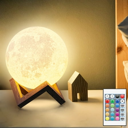 DAYBETTER Moonlight Night Light for Kids Adults, 4Inch/3D Printing Moon Lamp Night Lamp for Bedroom Decor, 16 Color Moon Decor for Kids Bedroom Decor