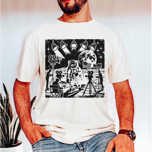 Moon Landing Conspiracy Neil Armstrong First Man On The Moon Unisex Garment-Dyed Top Astronaut Space T-Shirt