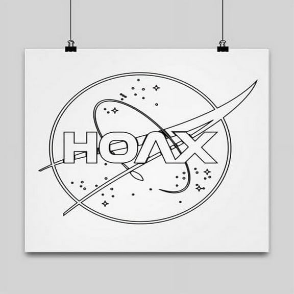 Moon Landing Poster, Hoax Space Conspiracy, Aliens Wall Art Gift, White 13x13in Poster