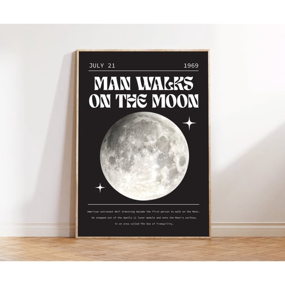 Moon Landing Print Retro Space Age Art Moon Print 70s Wall Art Retro Aesthetic Retro Decor Indie Posters Retro Futurism 1960s Art