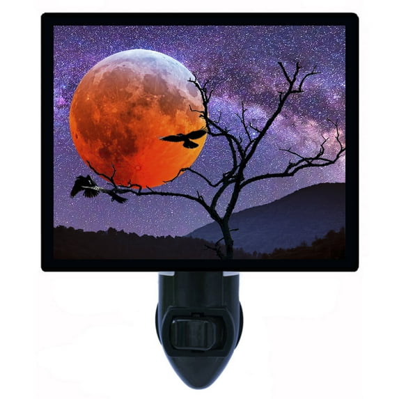 Night Light - Blood Moon Silhouette | Moon Landscape Theme, Includes Free Switchable Insert, 4W Bulb, E12 Base