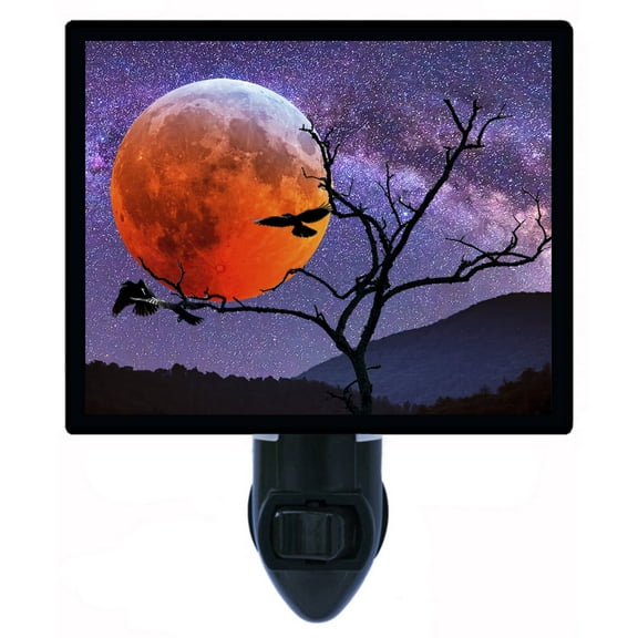 Night Light - Blood Moon Silhouette | Moon Landscape Theme, Includes Free Switchable Insert, 4W Bulb, E12 Base