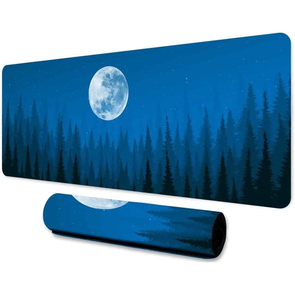 Moon Large Mouse Pad 31.5x11.8 Inches Night Sky Misty Forest Plants Trees Graphic Printed Game Mouse Pad for Home Office Gaming Work BDXPMN88