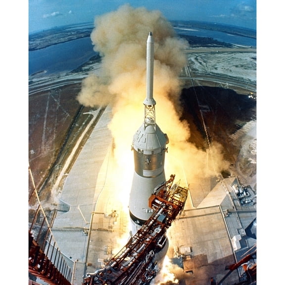 Moon Launch. The Liftoff Of Apollo 11 On A Saturn V Missile Starts The Moon Mission Of Astronauts Neil Armstrong History