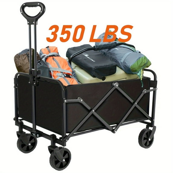 Moon Lence Collapsible Garden Wagon 350 LBS, Pet Friendly Foldable Cart with Strong All-Terrain Wheels for Outdoor Camping, Pet Events, Black