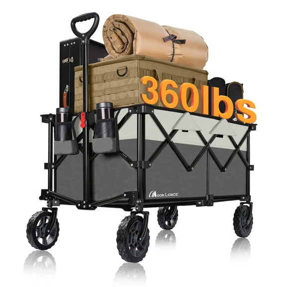 Moon Lence Big Capacity Garden Portable Hand Cart with All-Terrain Beach Wheels Collapsible Folding Wagon Cart Heavy Duty Folding, Adjustable Handle & Drink Holders