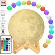 Moon Light, 3D Printed LED 16 Colors RGB Moon Lamp, Remote & Touch Control, Dimmable, Color Changing, USB Recharge, Seamless Lunar Moonlight Night Light Lamp with Stand for Baby Bedrooms