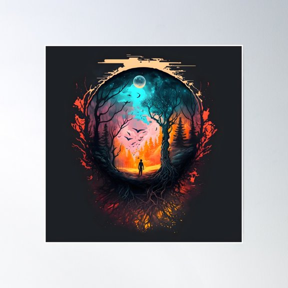 Moon Light Illustration Poster Wall Art, Modern Wall Decor, 30x30 UNFRAMED
