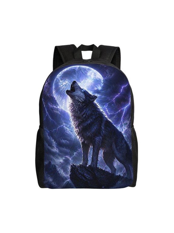 Moon Lightning Wolf Backpack Full Front Print Travel Laptop Bag for Men and Women