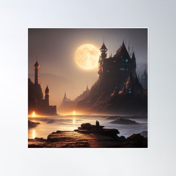 Moon-Lit Castle Poster Wall Art, Modern Wall Decor, 30x30 UNFRAMED