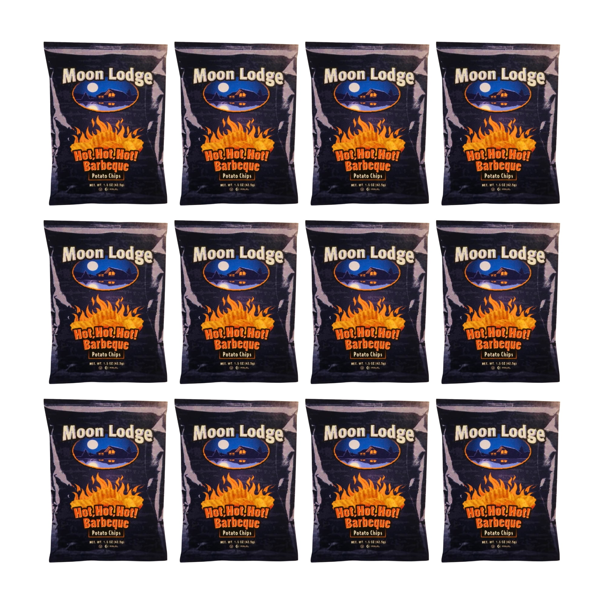 Moon Lodge Potato Chips Hot Hot Hot Barbeque 12 Pack 1.5 oz