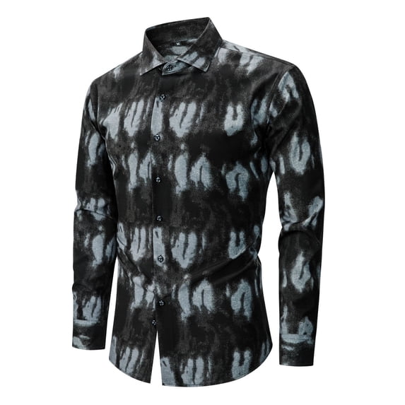 Moon Logo Mens Shirts Long Sleeve Buttons V-Neck Hawaiian Shirt Top