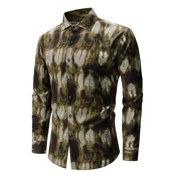 Moon Logo Mens Shirts Long Sleeve Buttons V-Neck Hawaiian Shirt Top