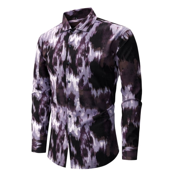 Moon Logo Mens Shirts Long Sleeve Buttons V-Neck Hawaiian Shirt Top