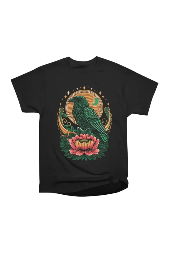 Moon Lotus Halloween Goth Bird Spooky Raven T-Shirt Tee Gift For Him Merch For Her Apparel