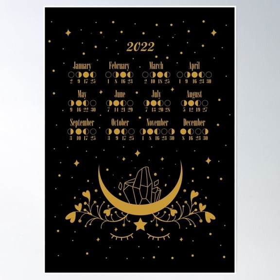 Moon Luna Calendar 2022 Poster Poster Wall Art, Modern Wall Decor, 24x36 UNFRAMED