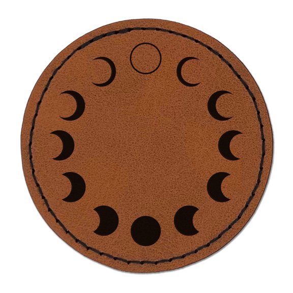Moon Lunar Eclipse Phases 2.5" Faux Leather Round Engraved Iron-On Patch - Brown