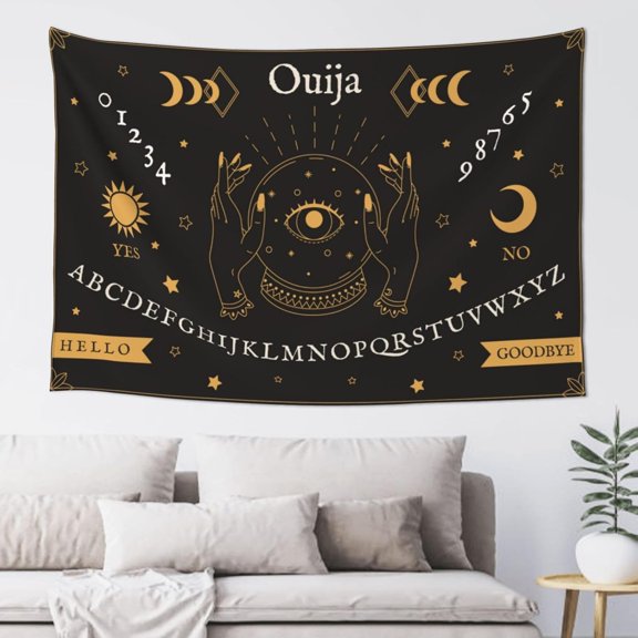 Moon Lunar Phase Halloween Divine Ouija Board Tapestry Wall Hanging Wall Tapestry For Bedroom Aesthetic Home Wall Dorm Decor 60x40in, Black
