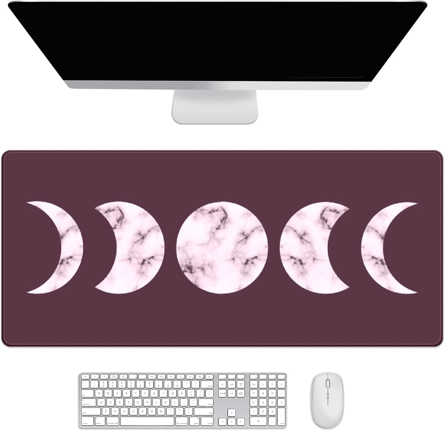 Moon Marble Boho Desk Mat, Desk Accessory, Cute Workspace, Trendy Workspace, Trendy, 35.4x15.7in Large Gaming Mouse Pad, Cute Desk Topper, Pretty Desk Pad