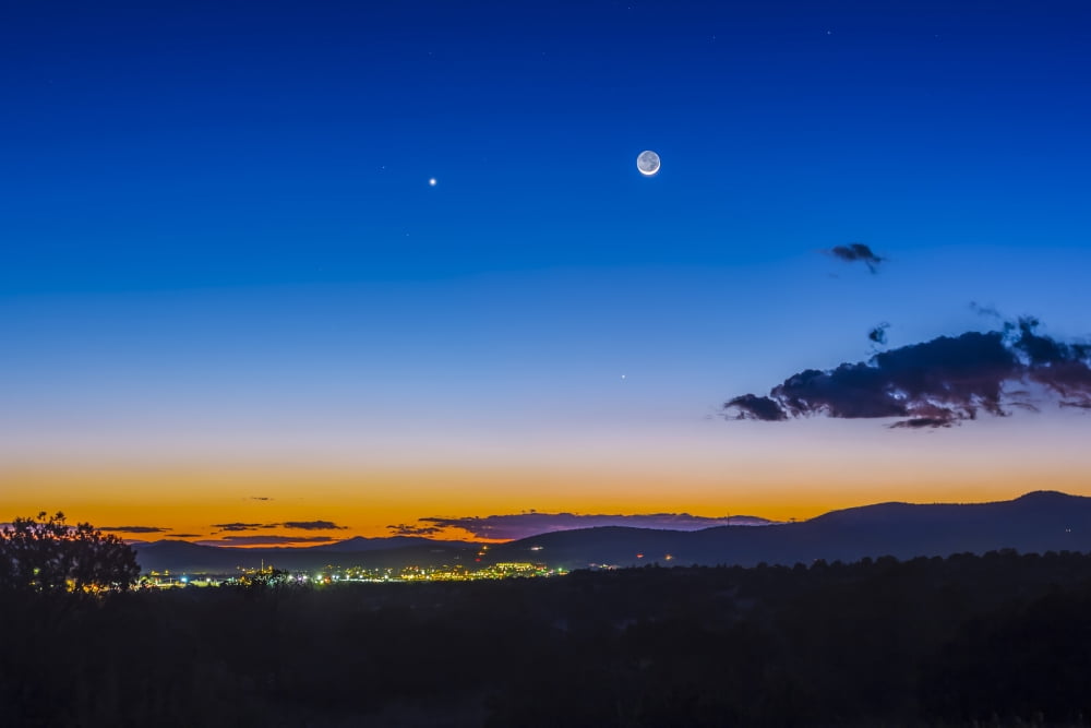 Moon Mercury & Venus conjunction above Silver City New Mexico Canvas Art - Alan DyerStocktrek Images (17 x 12)