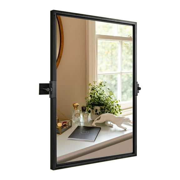 Open Box Moon Mirror 20 x 28 Inch Rectangular Hanging Bathroom Vanity, Black