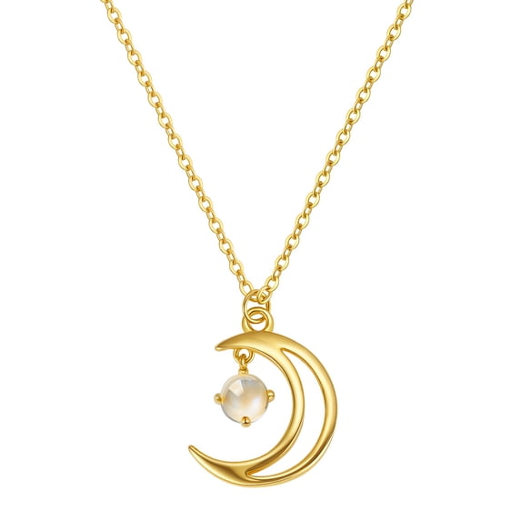 Moon Moonstone Necklace for Women, Sterling Silver Cats Eye Stone Gold Moon Pendant Neckalce Layered Necklace, Dainty Crescent Jewelry Graduation Birthday Christmas Gifts for Her Women Wife Mom