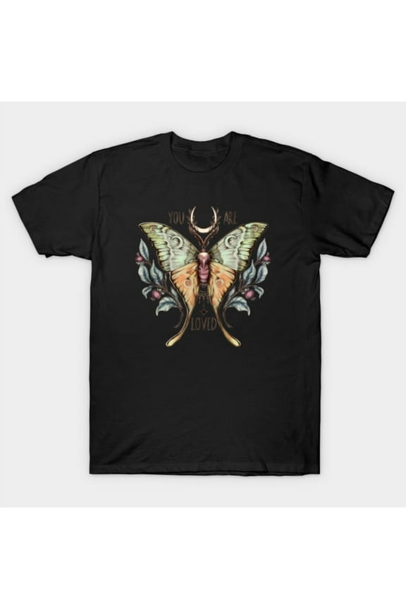 Moon Moth Illustration Mystical Goth Witchy Celestial Insect Design T-Shirt