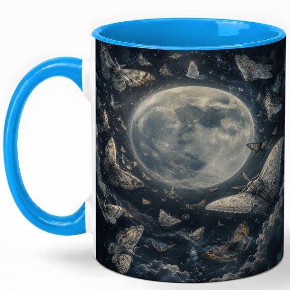 Moon Moth Night 11oz Ceramic Mug, Dark Celestial Art