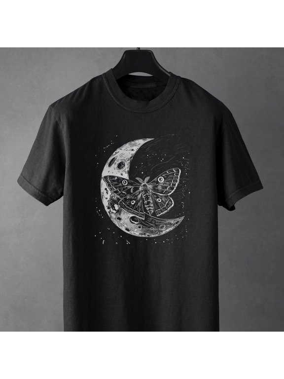 Moon Moth T-Shirt • Celestial Shirt • Grunge Aesthetic • Witchy Clothing • Black Alt Tee • Gothic Top • Mens • Womens • Unisex Clothes