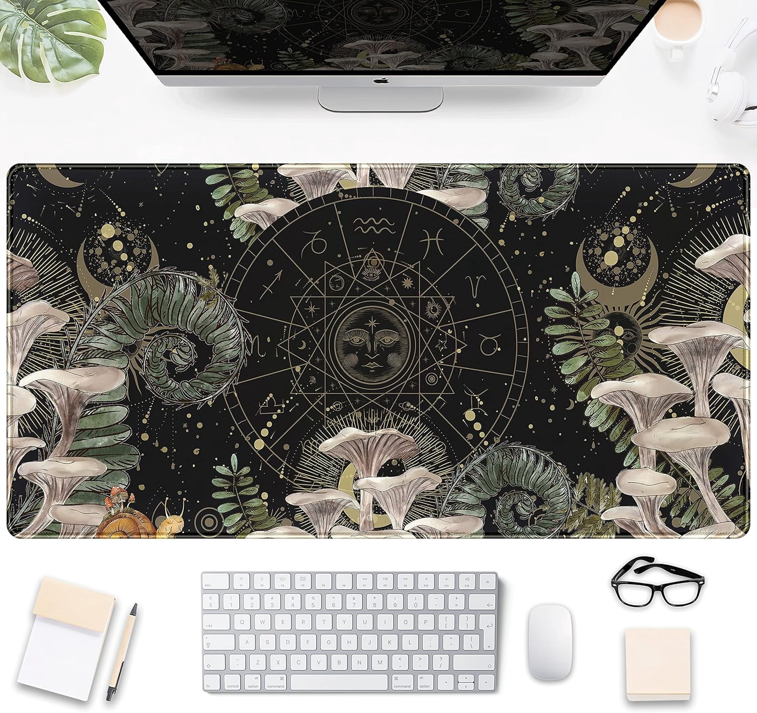 Moon Mushroom Gaming Desk Pad Cute Dark Tarot Mousemats Desk Mat, Forest Extended Large Anime Mouse Pad, Gamer Desk Decor Setup, Full Desk Mouse Keyboard Mat XXL, Laptop Desk Pad 31.5"x15.75"