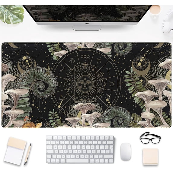 Moon Mushroom Gaming Desk Pad Cute Dark Tarot Mousemats Desk Mat, Forest Extended Large Anime Mouse Pad, Gamer Desk Decor Setup, Full Desk Mouse Keyboard Mat XXL, Laptop Desk Pad 31.5"x15.7"