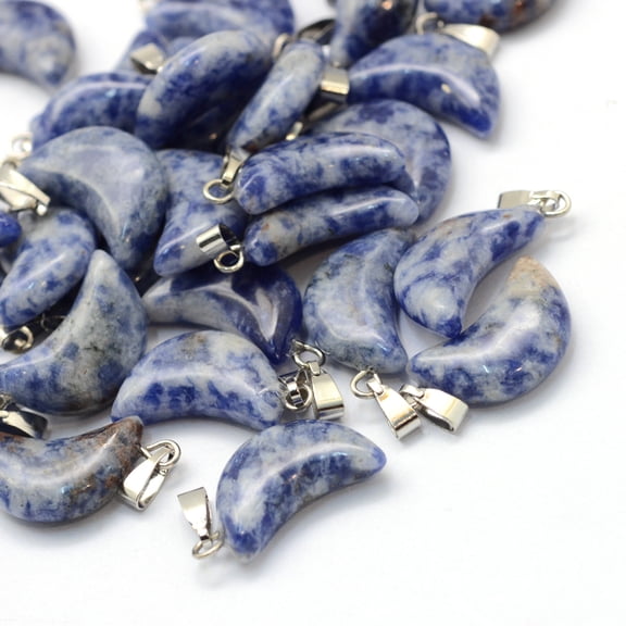 Moon Natural Blue Spot Jasper Pendants with Platinum Tone Brass Findings 21~24x12~14x5~6mm Hole: 2x7mm for DIY