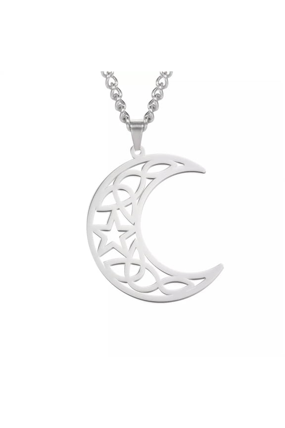 Moon Necklace Hollow Crescent Pendant Necklace Stainless Steel Jewelry