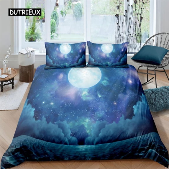 Moon Night Scene King Duvet Cover Red Dark Sky Sunset Clouds Bedding Set Teens Adults Forest 23pcs