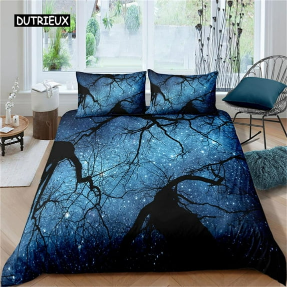 Moon Night Scene King Duvet Cover Red Dark Sky Sunset Clouds Bedding Set Teens Adults Forest 23pcs