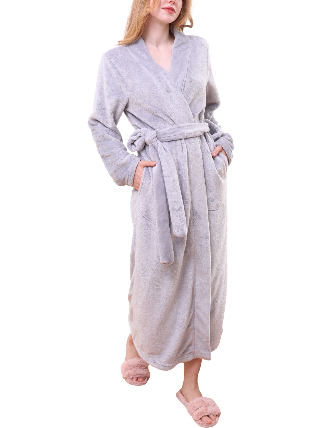 Moon Nite Women's Maxi Length Soft Robe Pajama with Waist Tie (Plus ...